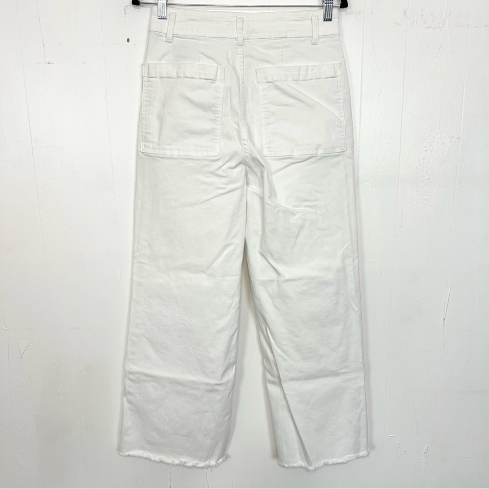 OAT New York Wide Leg Jeans White Size 10 / 30 Frayed Hem ly - Picture 3 of 3